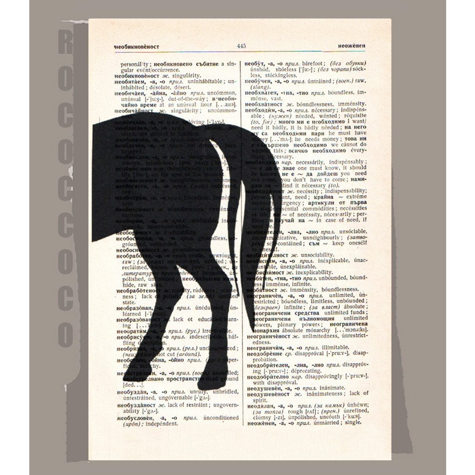 Horse -ARTWORK  printed on Repurposed Vintage Dictionary page -Upcycled Book Print