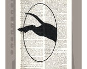 Jumping Dog2 - ORIGINAL ARTWORK printed on Repurposed Vintage Dictionary page -Upcycled Book Print