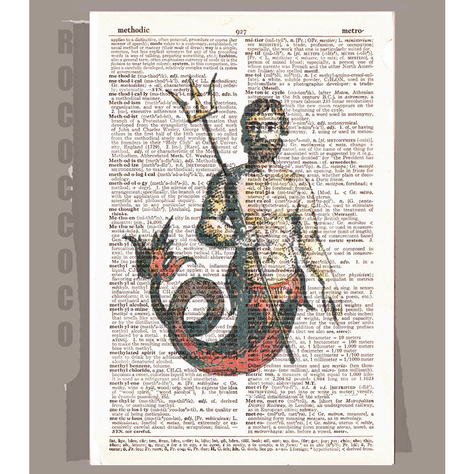 AntiqueTRITON  -ARTWORK printed on Repurposed Vintage Dictionary page -Upcycled Book Print