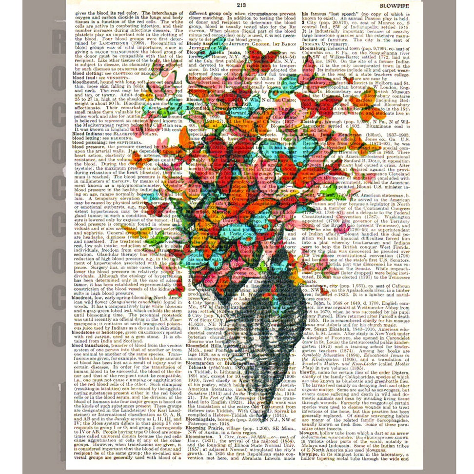 Butterfly Shell - ORIGINAL ARTWORK  printed on Repurposed Vintage Dictionary page -Upcycled Book Print