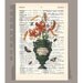 VASE with Flowers Artwork on a page from vintage Dictionary -Upcycled Book Print