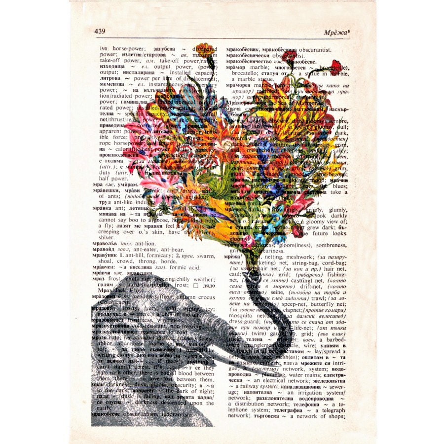 HAPPY Mothers day- ORIGINAL ARTWORK printed on Repurposed Vintage Dictionary page -Upcycled Book Print