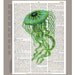 JELLYFISH  -ARTWORK  printed on Repurposed Vintage Dictionary page 8 x 10 -Upcycled Book Print