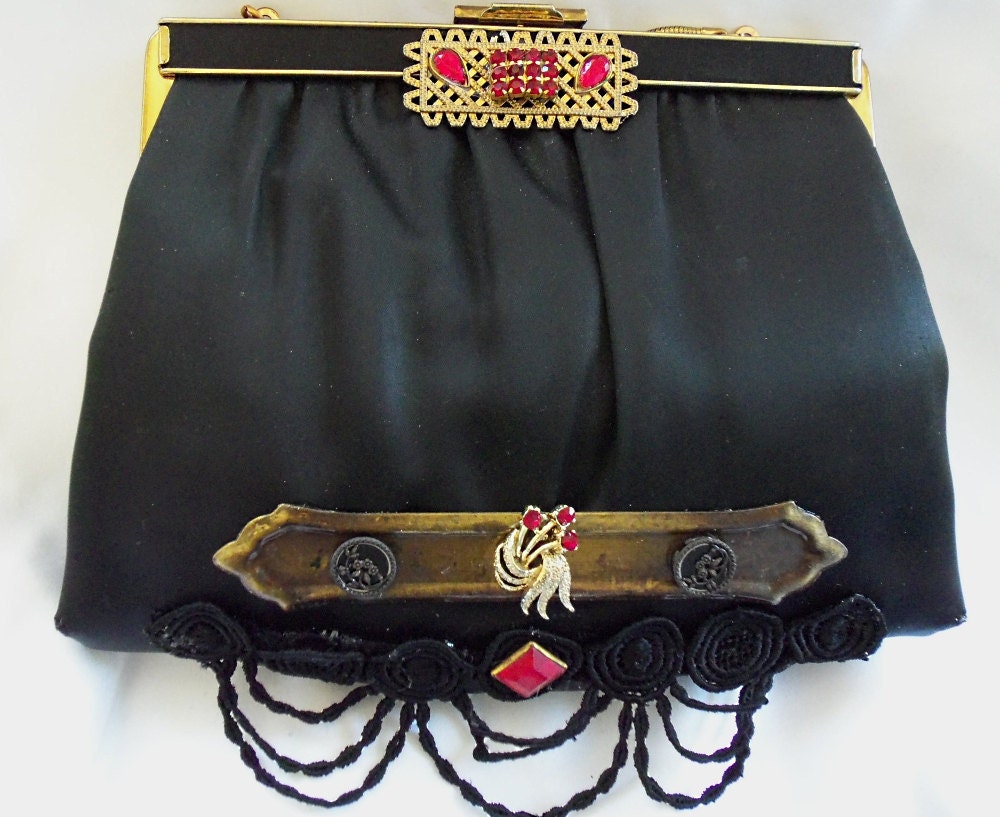 Glamor Steampunk Evening clutch, Formal Occasion Vintage Purse, glamor girl accessory, OOAK, Haute Couture runway purse