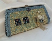 Formal Occasion Clutch, Gold n blue embossed, large evening clutch, Wedding n Prom Purse, OOAK, Luxury Accessory LAYAWAY PLANS