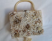 Beaded bridal purse, Victorian Noir wedding box purse, white and gold, vintage rhinestone jewelry, Haute Couture LAYAWAY PLANS