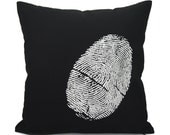 16x16 black throw pillow cover with white fingerprint - Thumbprint - Industrial home decor - Black and white decorative pillow case
