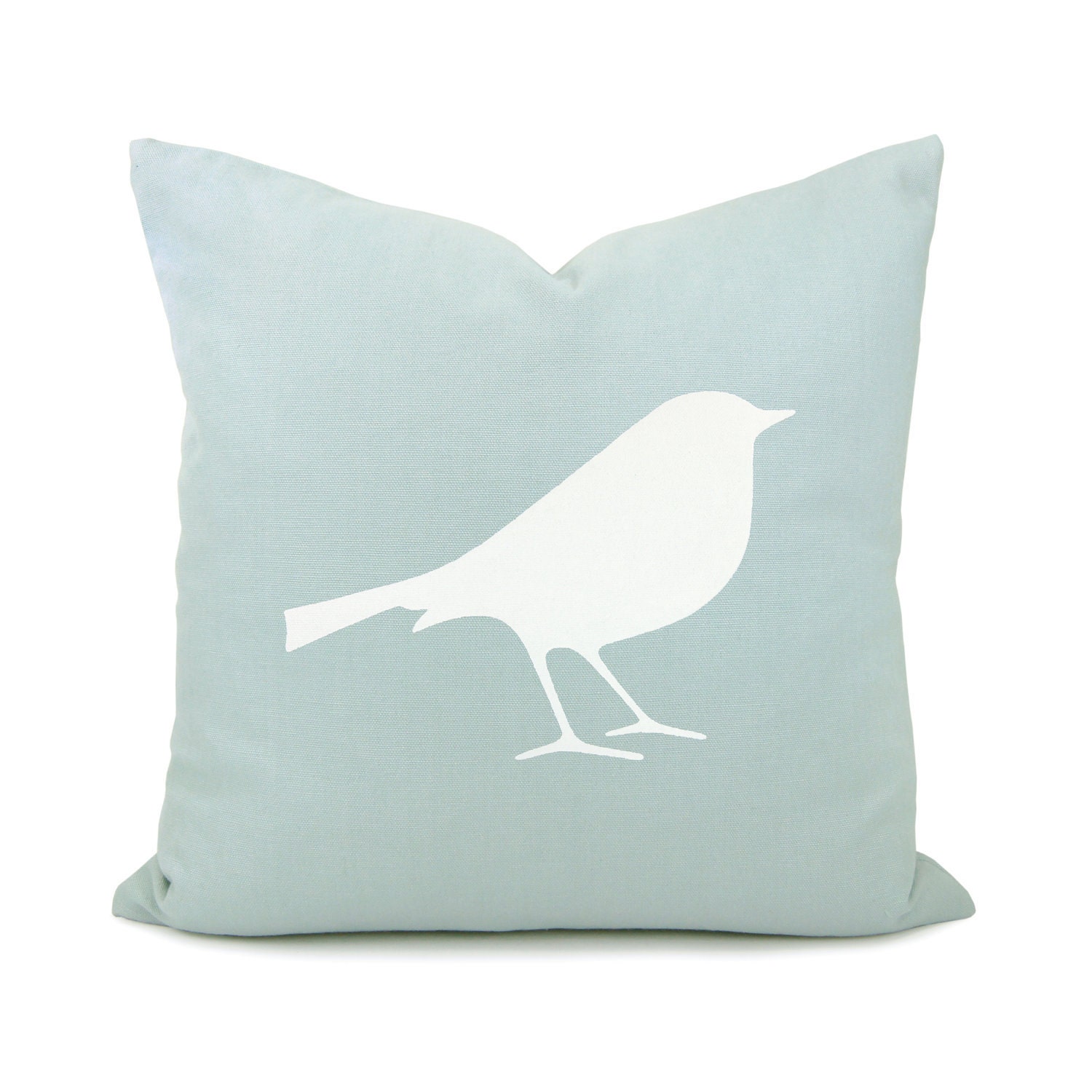 Bird pillow case - White bird print on aquamarine cotton fabric decorative pillow cover - 16x16 throw pillow cover - ClassicByNature