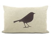 Bird throw pillow cover - Dark brown bird print on natural canvas front and houndstooth print back lumbar pillow - 12x18 accent pillow cover - ClassicByNature
