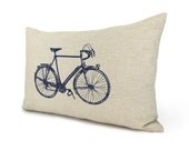 Bicycle pillow, Modern Home Decor, 12x18 lumbar pillow cover - Natural beige decorative throw pillow cover with Navy blue vintage bike print