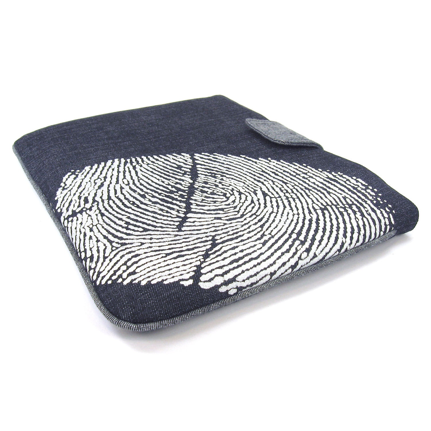 IPad case - White fingerprint print on navy blue denim iPad 1 or iPad 2 & 3 with or without smart cover - Urban padded iPad sleeve