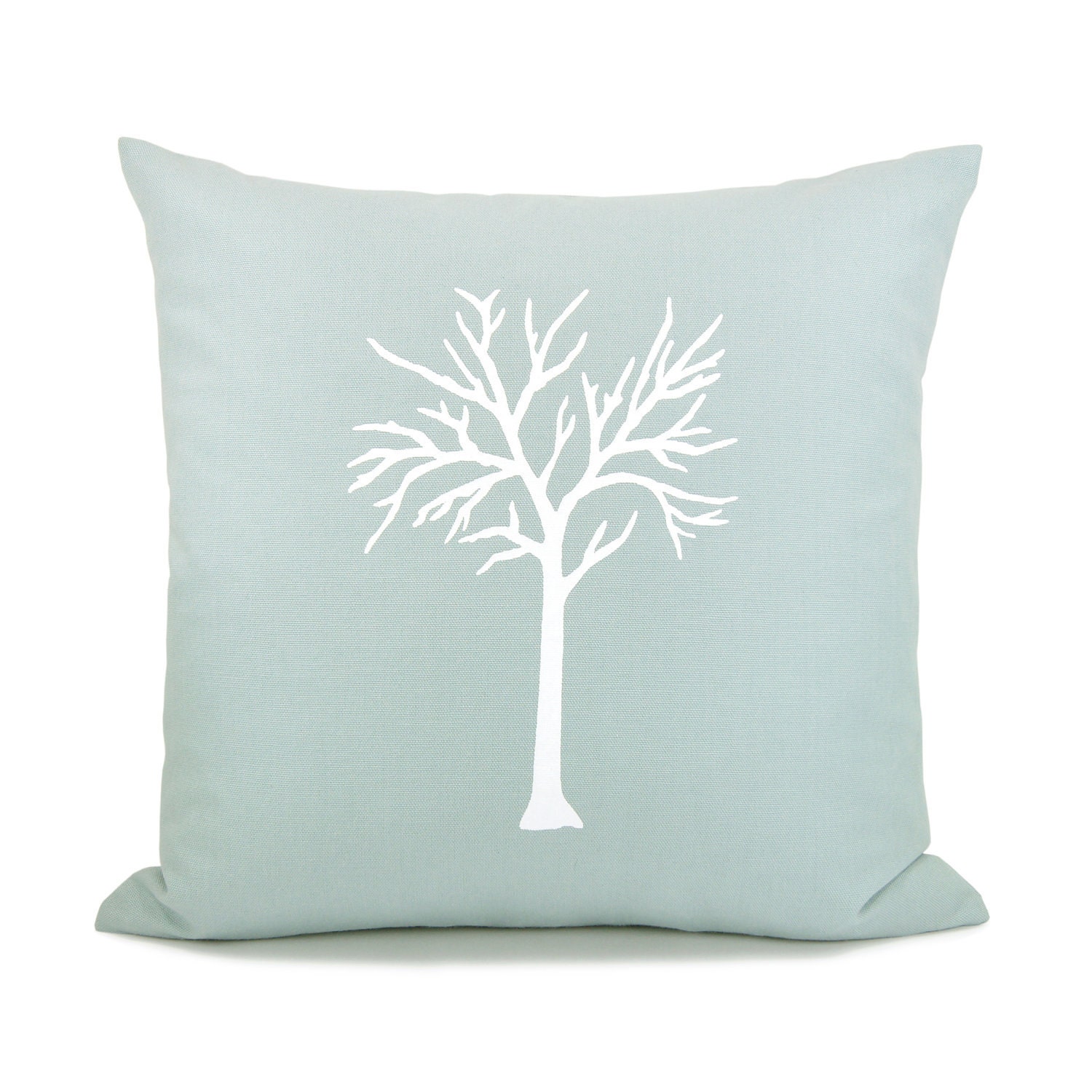 Tree pillow cover in Aquamarine and White - Tree print - Aqua pillow case - 16x16 decorative throw pillow cover - Rustic home decor