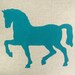 Horse pillow cover - Teal blue horse print on a natural beige canvas front and zebra print back - 16x16 decorative pillow cover