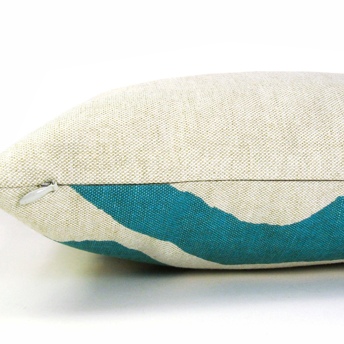 Horse pillow cover - Teal blue horse print on a natural beige canvas front and zebra print back - 16x16 decorative pillow cover