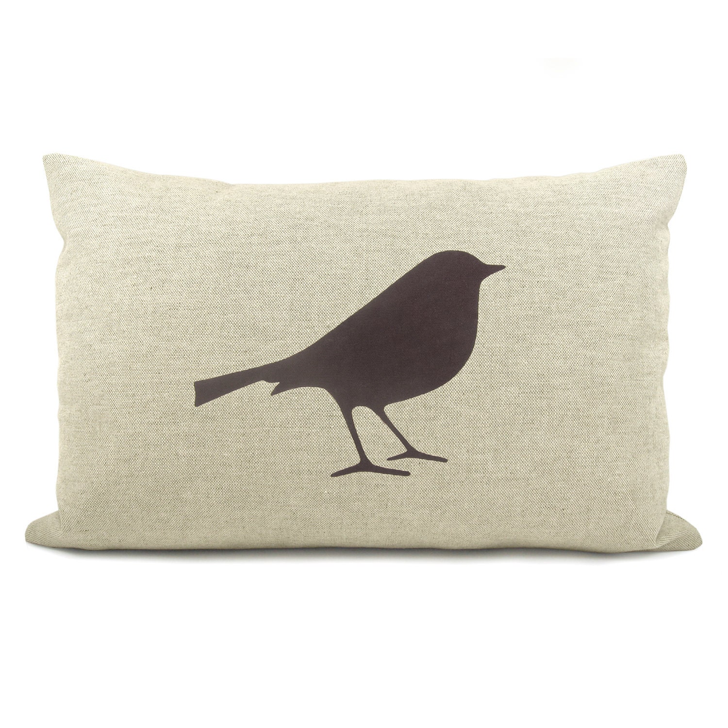 Bird throw pillow cover - Dark brown bird print on natural canvas front and houndstooth print back lumbar pillow - 12x18 accent pillow cover