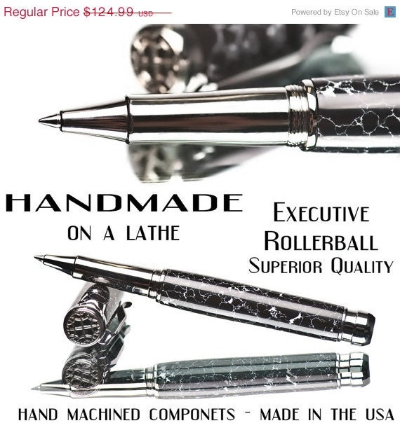20% ALL PENS On SALE Now Black and white handmade rollerball gemstone pen Handcrafted trustone pen and hand machined pen parts Unsurpassed
