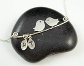 Silver Love Bird Necklace Hand Stamped Personalized Pendant Monogrammed Initials Anniversary New Mother Gift Idea