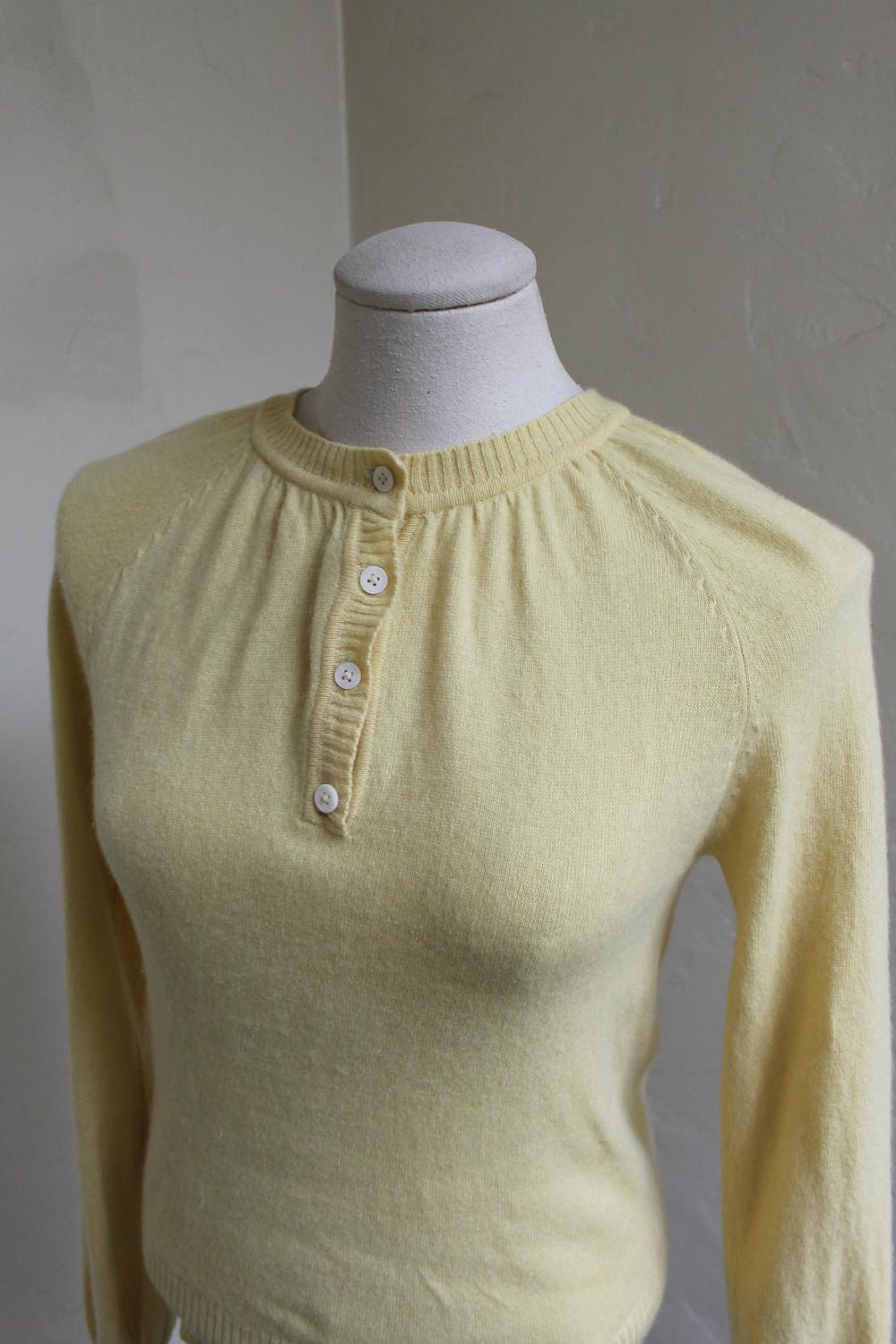 Lovely 1950's Lemon Cashmere Bombshell Sweater . - Size medium.