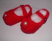 Red Baby Mary Janes shoes handknitted for charity