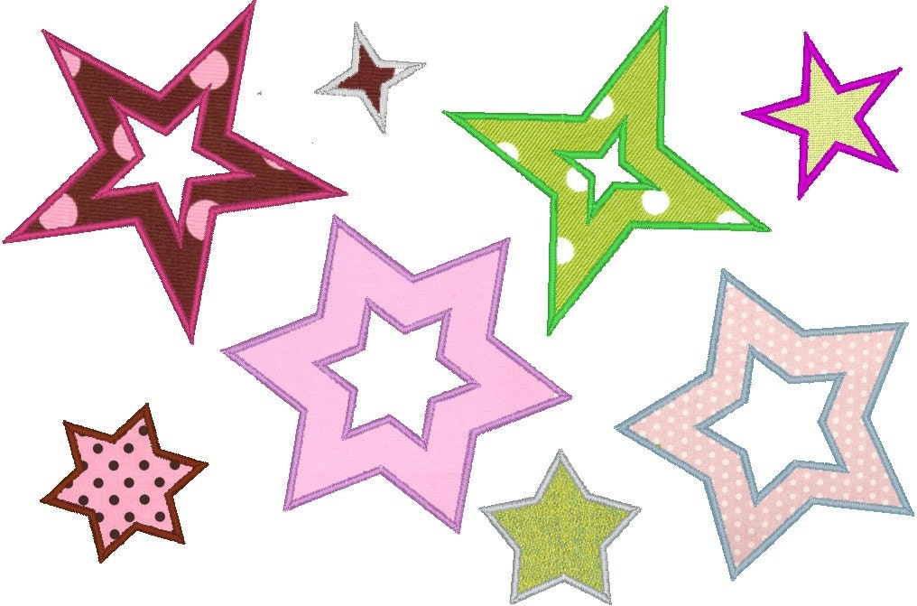 Single STARS machine embroidery applique designs by artapli