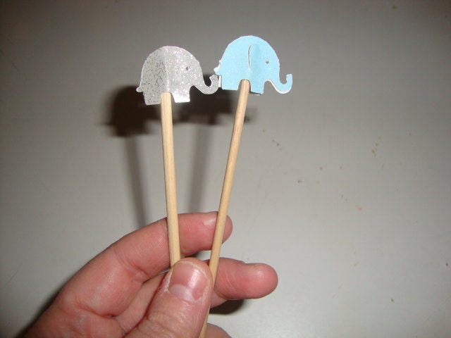 24 elephants on a stick- cup decorations- party favors- baby shower- wedding- customize animal and colors