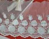 Off White Leaves Cotton Embroidery Tulle Gauze Lace Trims Floral Lace 7.8 Inches Wide 2 yards