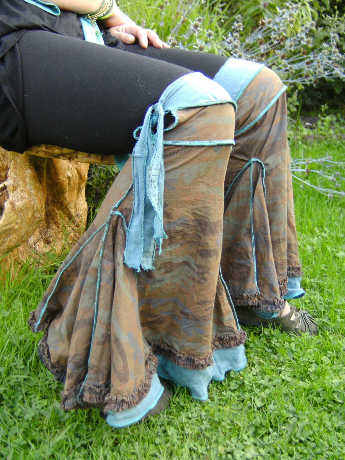 army print tie leg warmers for leggings pants skirt alternative bohemian patchwork fantasy