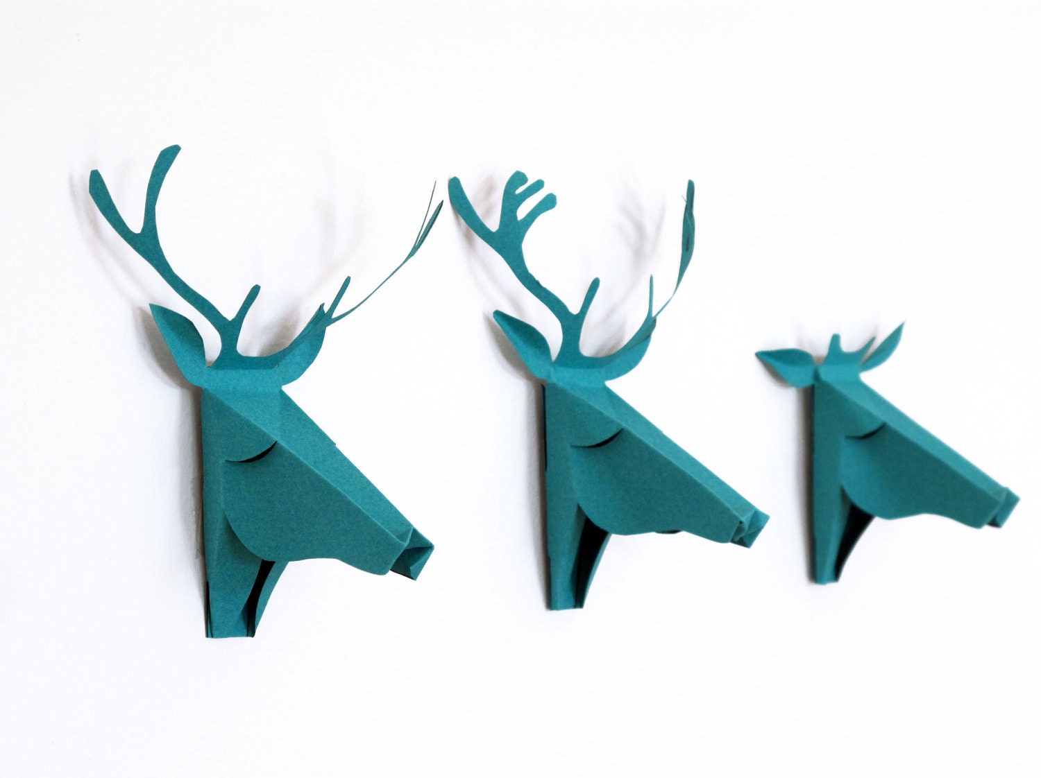 set of 3 faux deer head, faux taxidermy , greeting card, turquoise