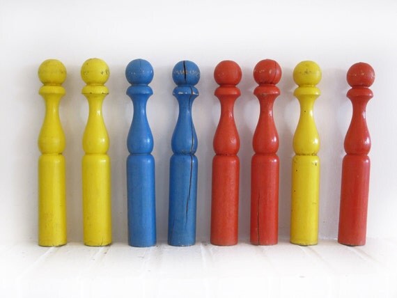 Items similar to Vintage French wooden colored bowling pins on Etsy