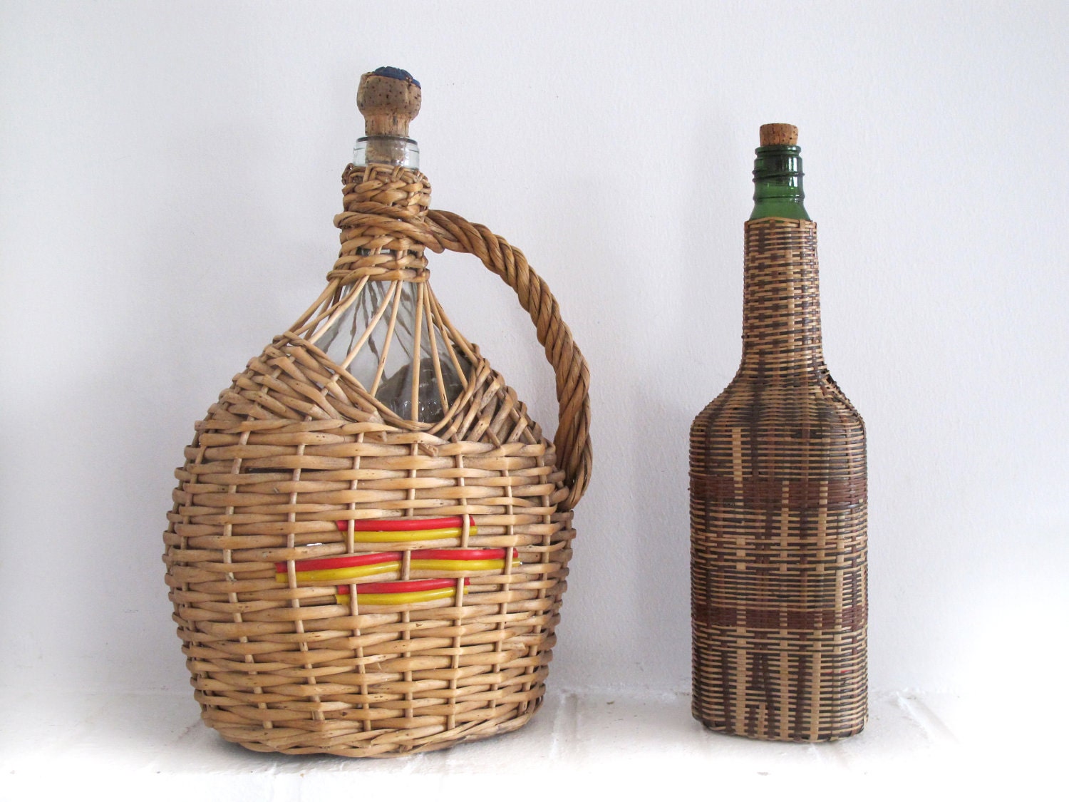 French  wicker wine  bottle ,original  round shaped