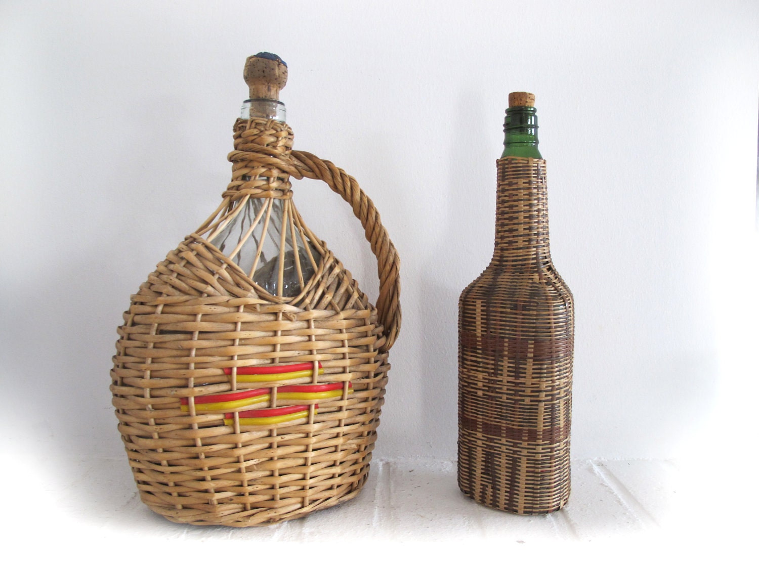 French  wicker wine  bottle ,original  round shaped