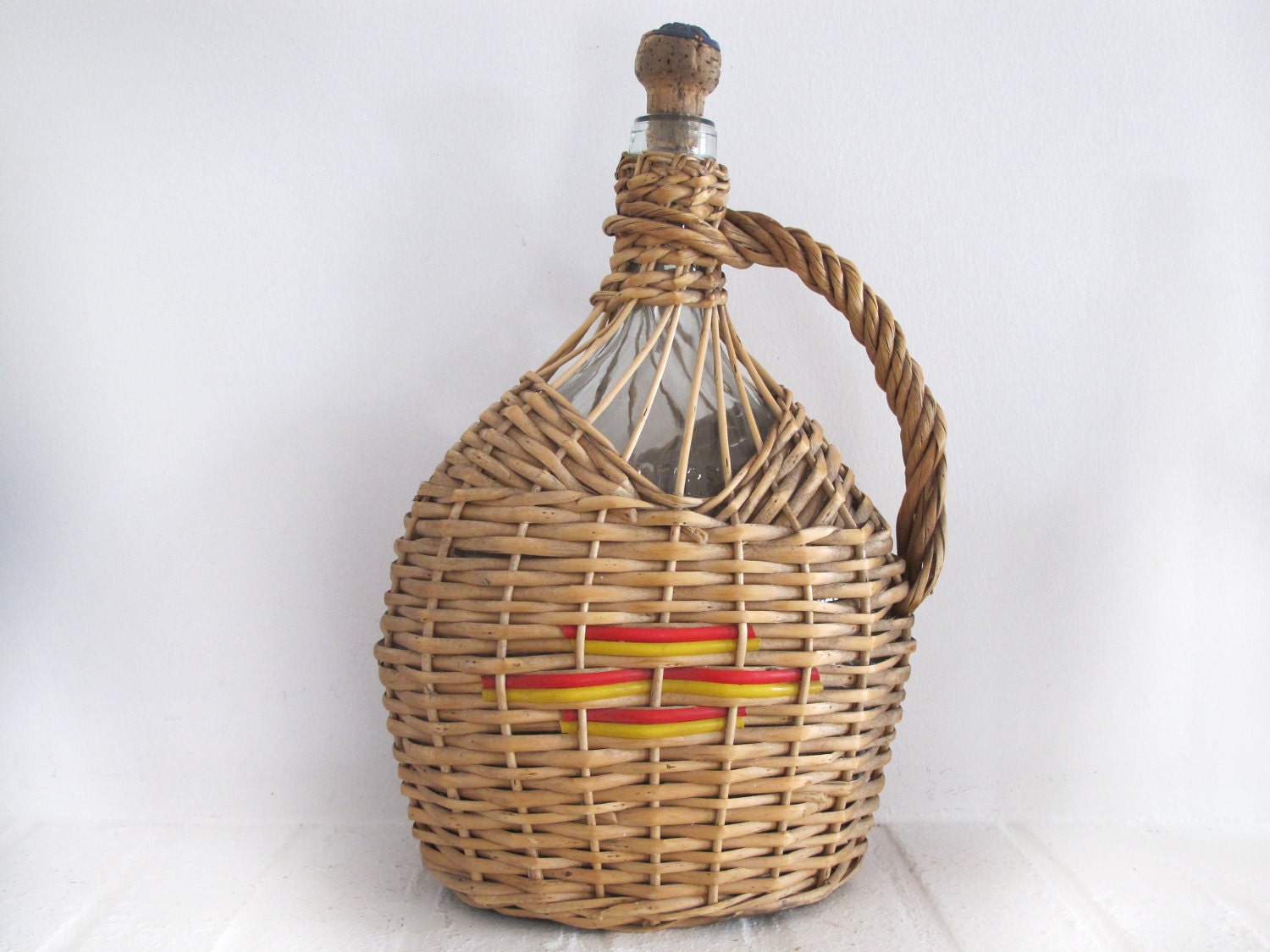 French  wicker wine  bottle ,original  round shaped