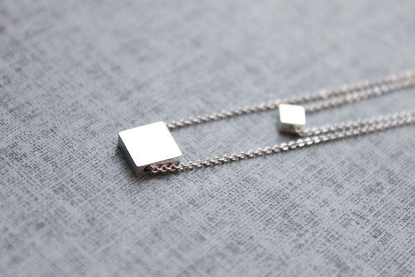 simple square double layers chain Necklace - S2084-1