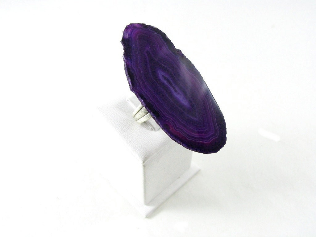 Slab purple Slice agate unique ring - FREE SHIPPING