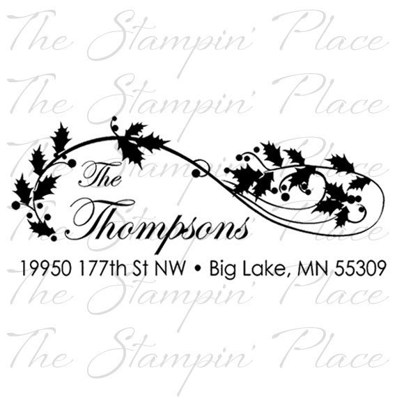 SELF INKING Custom Address Stamp - Holly Swirl Address PR433