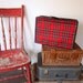 Vintage Suitcase, Red Plaid Luggage, Soft Case Vintage Storage