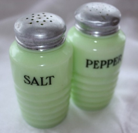 Jadeite Salt and Pepper Shakers, Jadeite Beehive Salt and Pepper Shakers