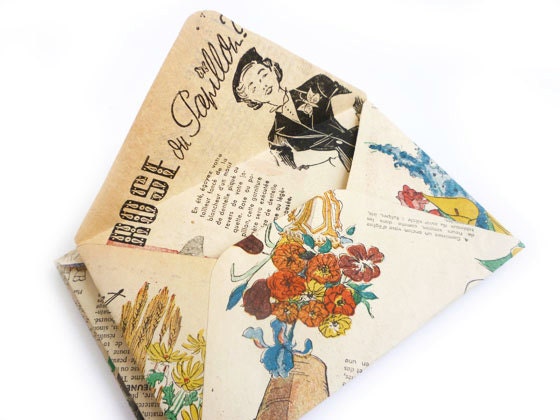 RESERVED FOR GREG 5 Envelopes made from Vintage (1950) French Fashion Magazine, Wedding Invitations, Save The Date, Birthday Party