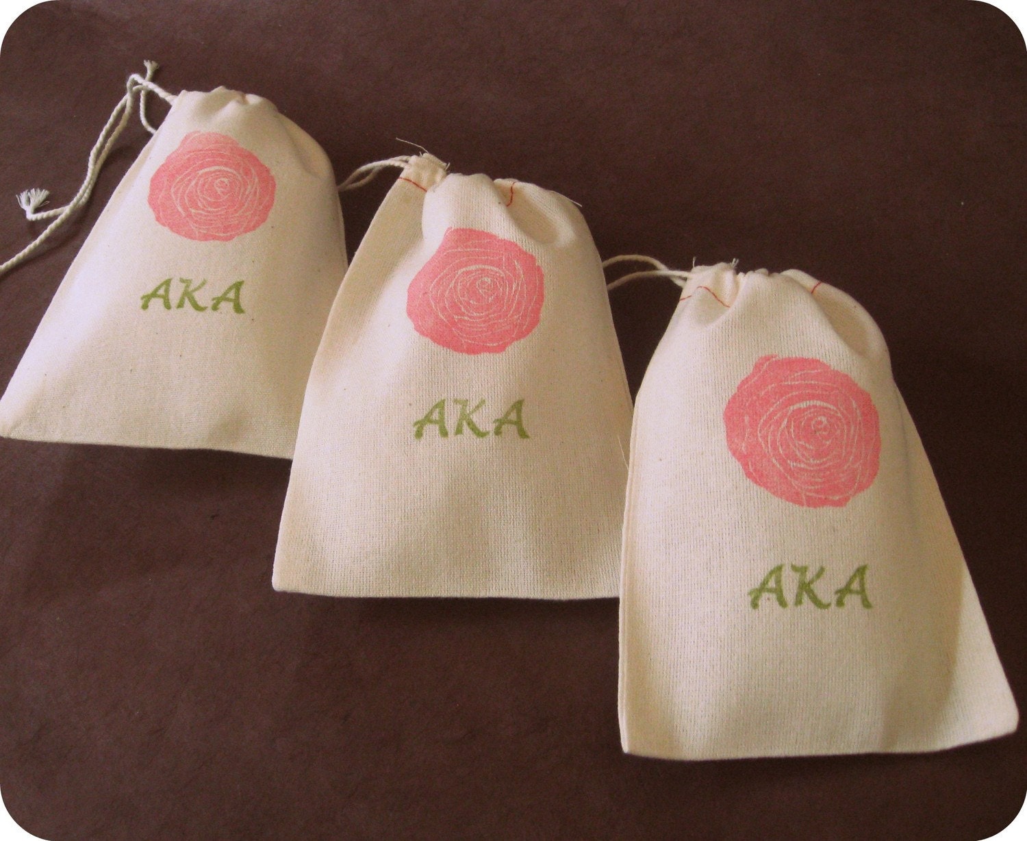 10 Monogrammed Muslin Bags 4 x 6 Rose Stamp