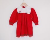 Vintage French Baby Girl Knitted Red Dress - Size 12 Months