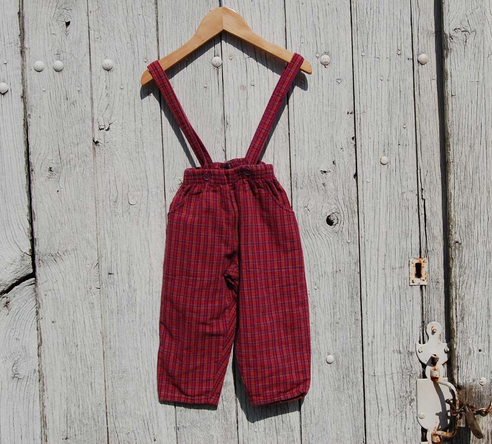 Vintage French Tartan Dungarees Overalls  - Size 18 Months