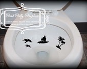 potty training sticker Island style 3 piece collection: seagulls, palm trees and surfer decal