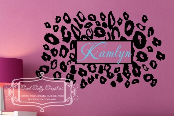 Leopard print with personalized name vinyl wall decal