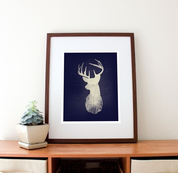 Navy Deer Print, 16" x 20" - FREE SHIPPING