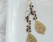 James purple amethyst cluster dangle paisley pendant earrings