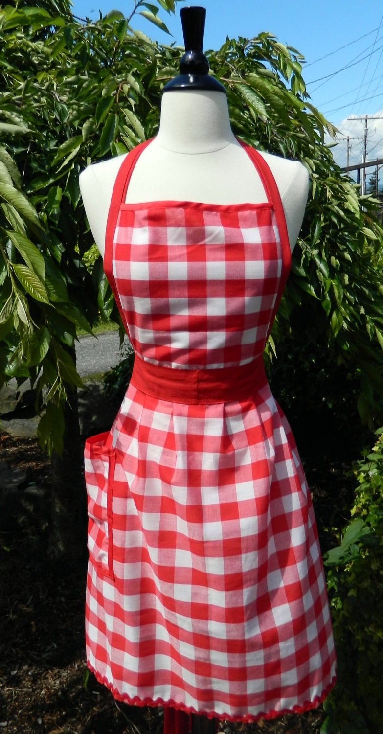 Womens Up-cycled Apron - Red Gingham Dorothy Apron