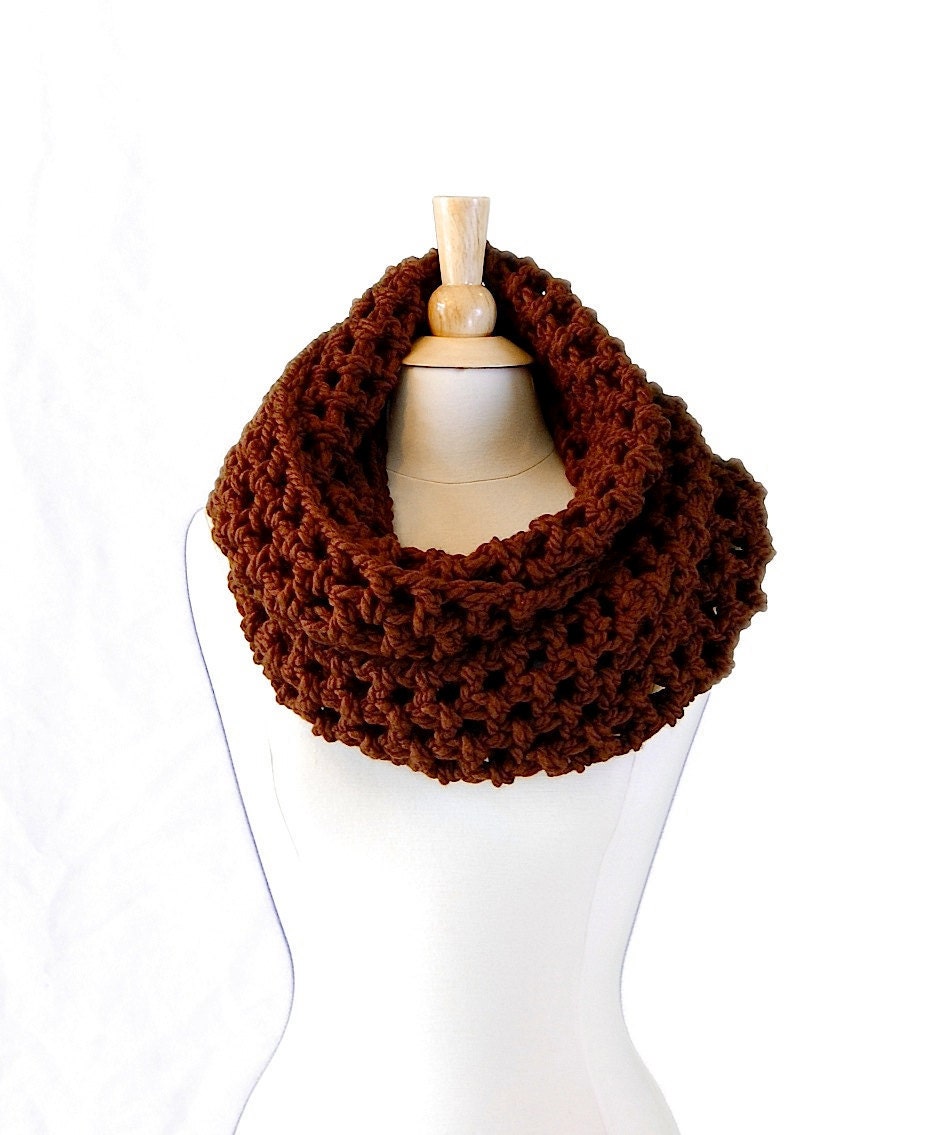 Chocolate Brown Oversized Crochet Infinity Scarf,  Winter Fashion Accessories