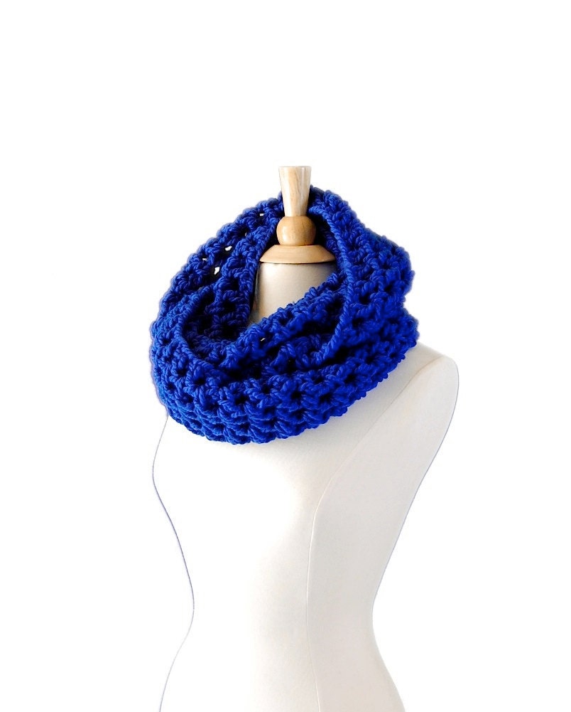 Olympian Blue Infinity Scarf, Crochet Oversized Cowl, Winter Fashion Accessories
