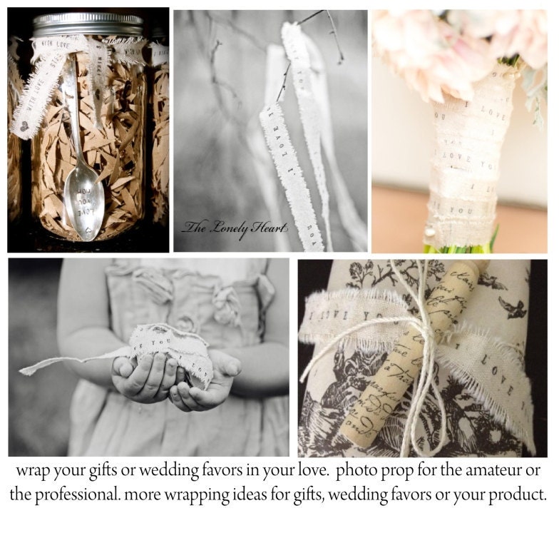 Personalized Ribbon 10 yards I Love You Handmade linen Ribbon DIY personalize wedding favors shabby chic wedding decor rustic wedding gifts