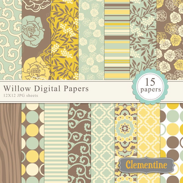 40% OFF SALE -Willow digital papers, floral digital paper, royalty free commercial use- Instant Download